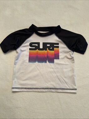 Kids Black & White Surf Graphic Rash Guard Swim Shirt